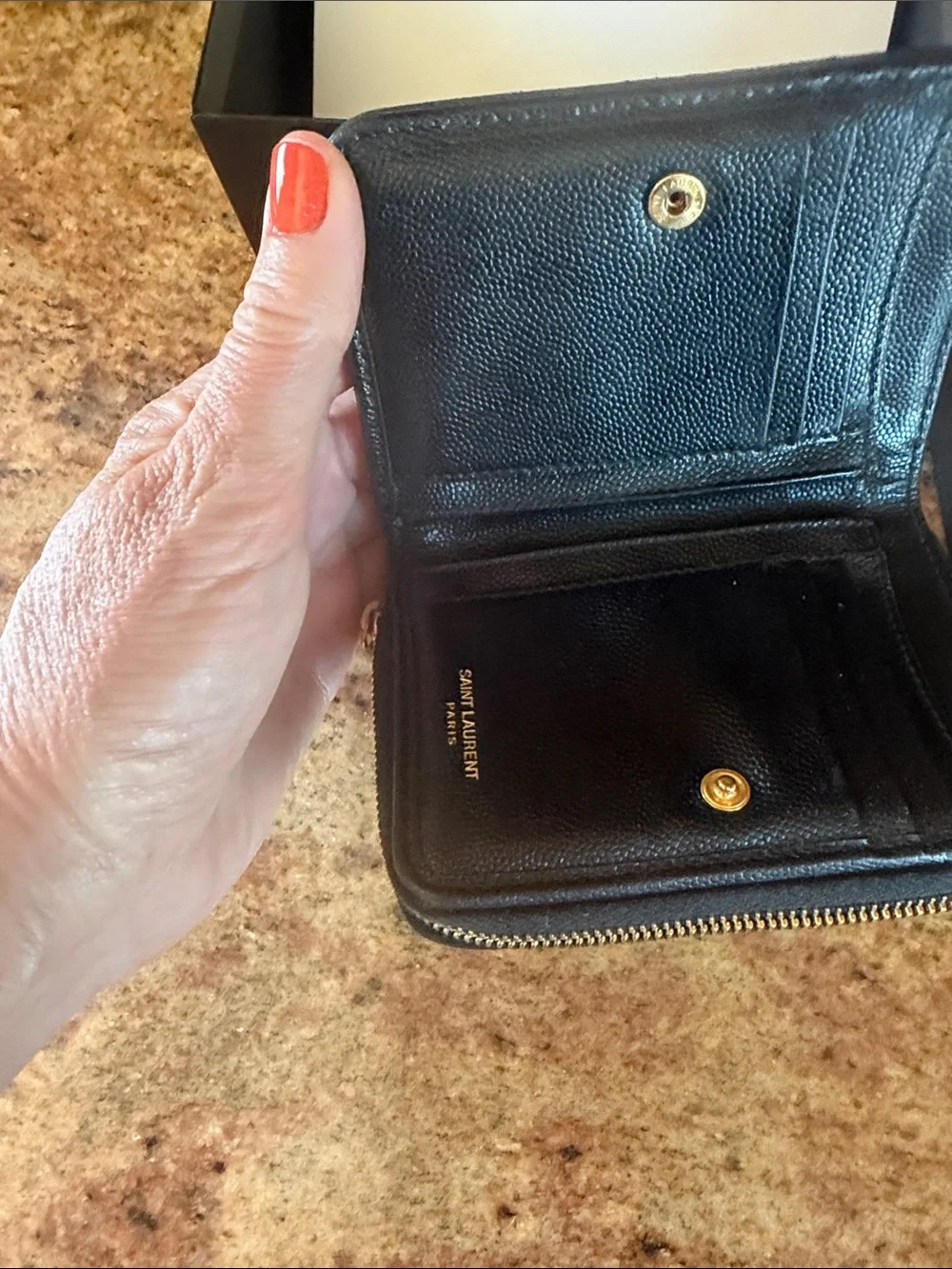 Saint Laurent Black Quilted Leather Compact Zip Wallet with Gold YSL Emblem